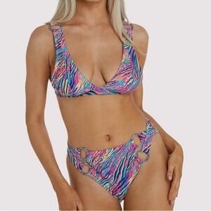 Wolf & Whistle Emery Bikini Set Multicolor‎ Zebra Print US 8 New With Tags